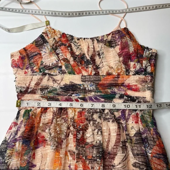 Anthropologie Maeve Mackenzie Spaghetti Strap Dress Floral Mesh Overlay, Size 0 - Picture 15 of 15